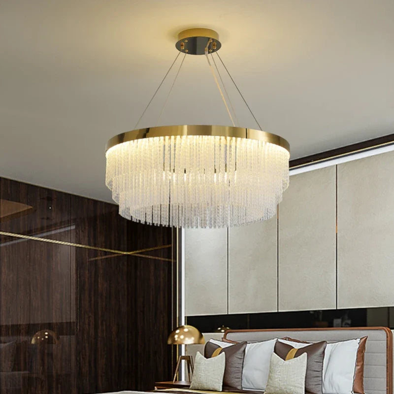 Axyaa Crystal Ceiling Chandelier: Modern Luxury LED Pendant Lights for Living Room Decor