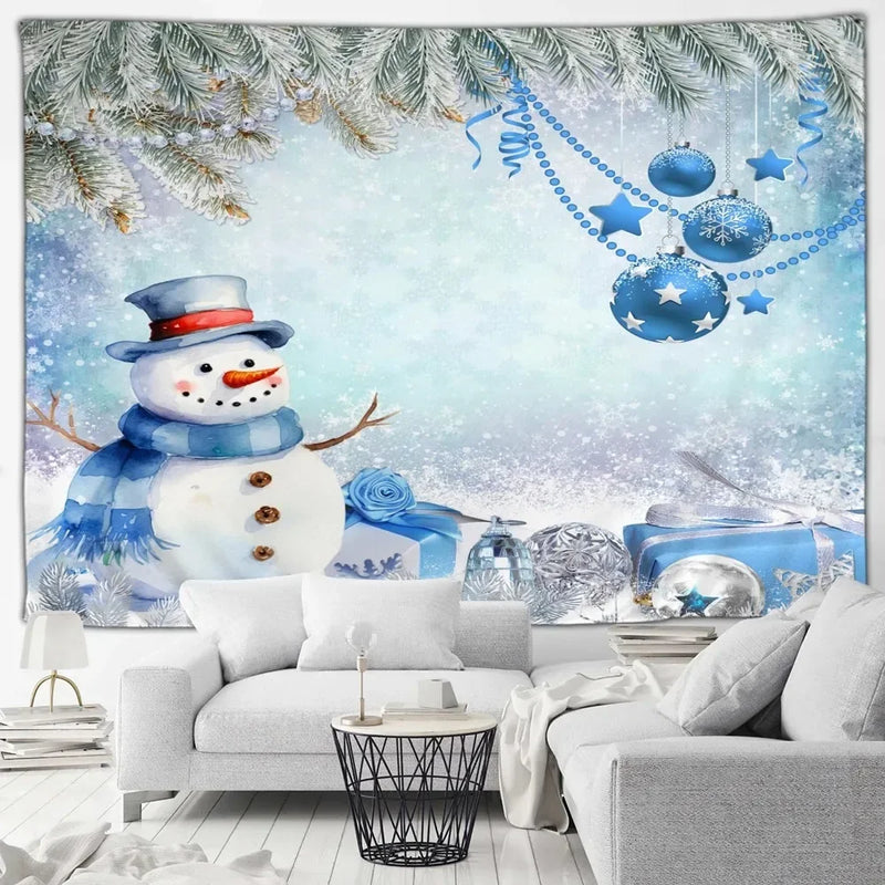 Axyaa Winter Snowman Print Tapestry for Christmas Party Decoration