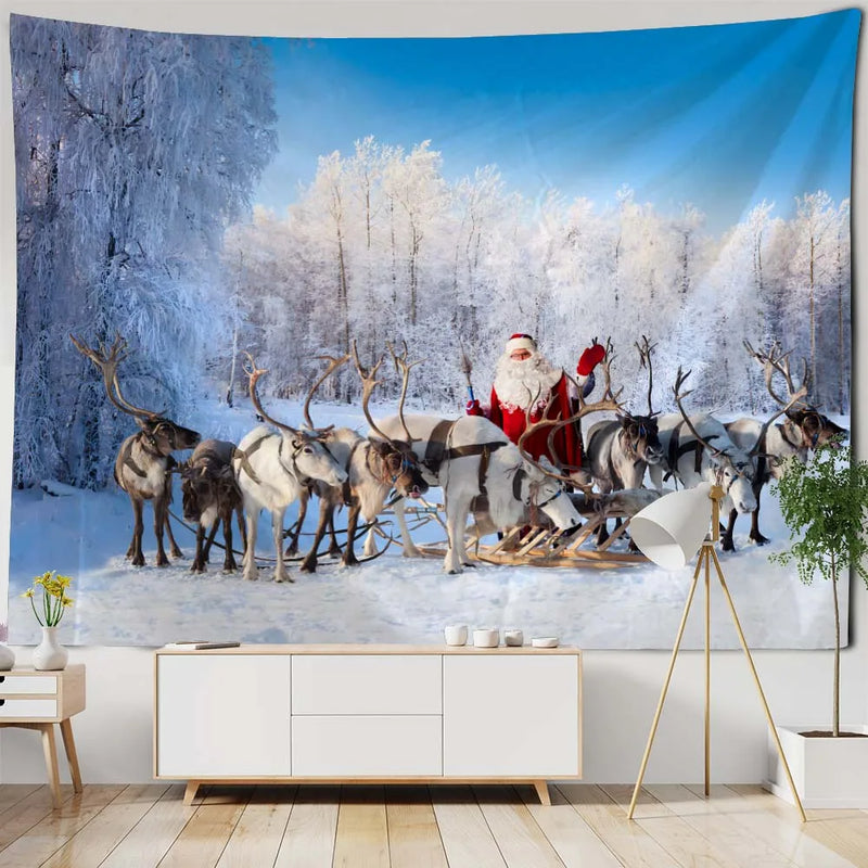 Axyaa Christmas Tapestry: Festive Holiday Scene Hanging Cloth for Home Decor