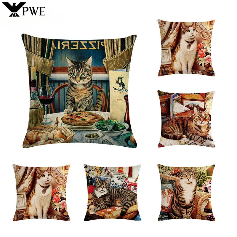 Axyaa Cat Series Linen Pillowcase 45x45cm