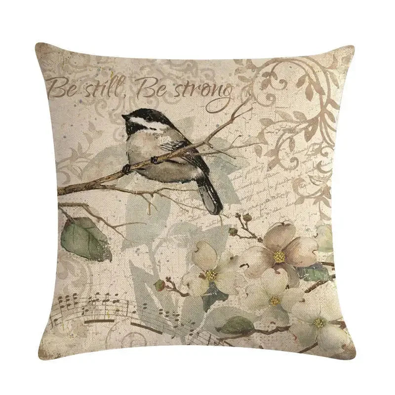Axyaa Retro Bird Branch Linen Pillow Cover for Home Decor and Comfort