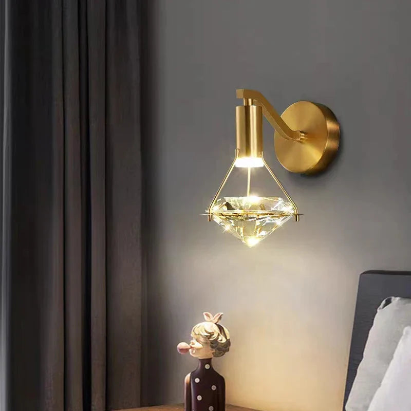 Axya Diamond Crystal Wall Lamp - Modern LED Sconce for Bedroom, Living Room, Staircase