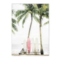 Pink Surfboard Wall Poster Beach Canvas Painting Coconut Tree Art Prints by Axyaa