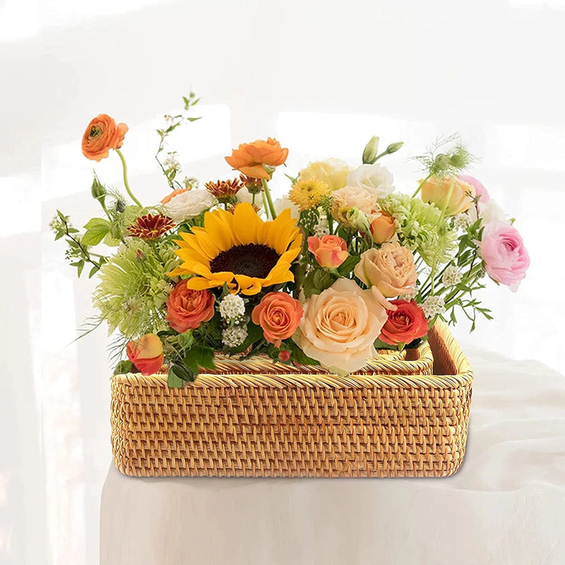 Axya Hand-Woven Rattan Wicker Basket, Multi-Purpose Storage Box for Kitchen and Home