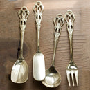 Axya Retro Tableware Set: Gold Plated Stainless Steel Spoon, Fork, Coffee Spoon