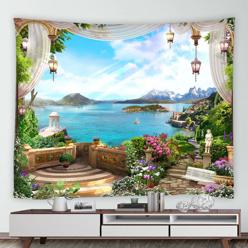 Tropical Ocean Hawaiian Landscape Tapestry for Axyaa Home Decor