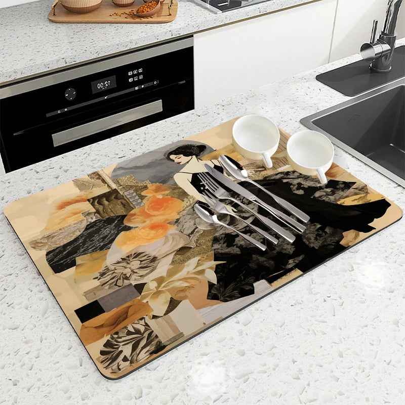 Axyaa Geometric Abstract Draining Mat: Absorbent, Anti-slip, Quick Dry Kitchen & Bathroom Pad