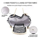 Axyaa Striped Canvas Beach Tote: Foldable, Lightweight, Water-Resistant Travel Bag