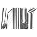 Axyaa Mirror Black Flatware Set: 18Pcs Stainless Steel Cutlery, Chopsticks, Spoon, Straws