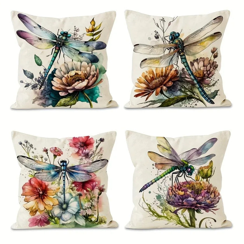 Dragonfly Floral Pattern Pillowcase x Axyaa: Living Room Sofa Chair Cushion Cover