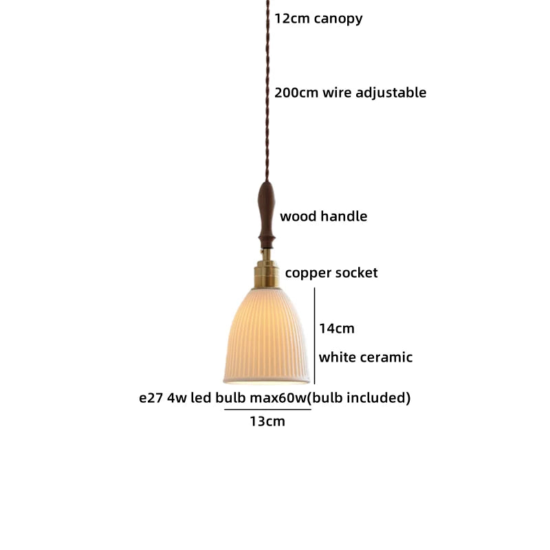 Axyaa Ceramic Pendant Light Wood White LED Lamp for Living Room & Cafe