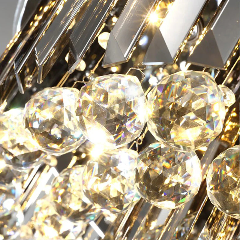 Axyaa Smoky Gray Crystal LED Ceiling Chandelier - Modern Living Room Pendant Lamp