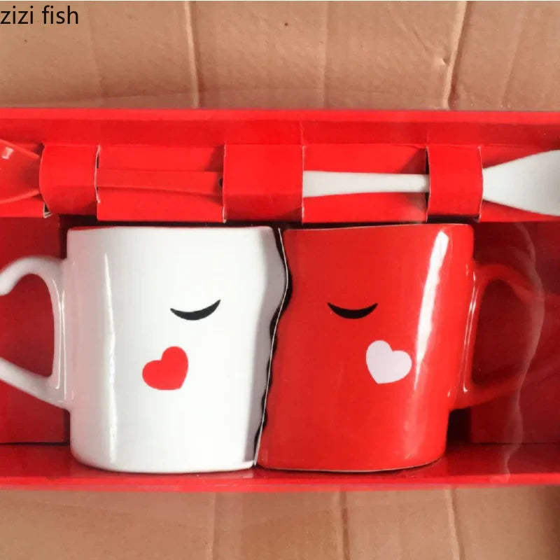 Axya Couple Ceramic Mugs Set - 2 Piece Pair Cups for Breakfast & Drinks