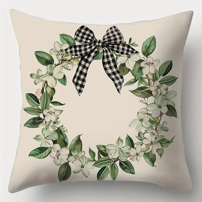 Axyaa Flower Bow Print Pillowcase for Living Room Sofa Chair Decoration
