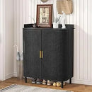 Axyaa 4-Door Wooden Storage Cabinet with Adjustable Shelf and Iron Legs