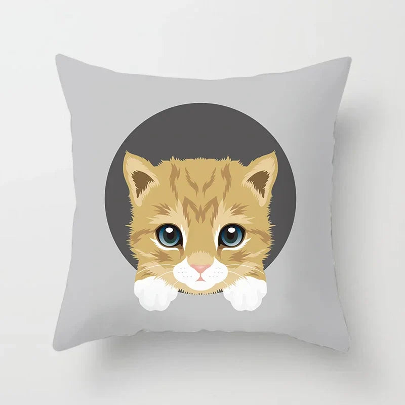 Axyaa Cute Cat Round Head Cushion Cover 45x45cm Polyester Pillowcase Square