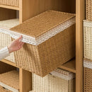 Axyaa Rattan Weave Storage Bin with Plaid Lining and Handle.