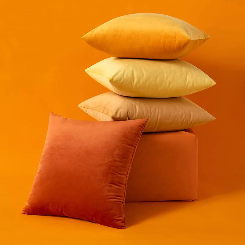 Axyaa Velvet Pillow Cover: Orange & Yellow Nordic Style Soft Sofa Cushion