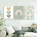 Axyaa Rainbow Heart Daisy Wall Art Canvas Print for Kids Girls Room