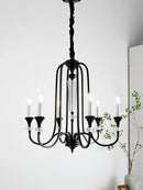 Axyaa Vintage Candle Chandelier - Retro French Style Iron Hanging Lamp - Black Pendant Light