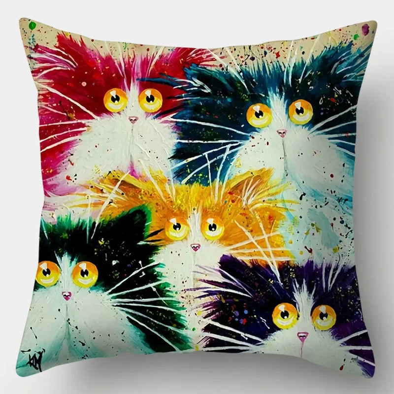 Watercolor Cat Pillowcase by Axyaa - 45cmX45cm Square Sofa Pillow - Loving Cat Design