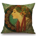 Axyaa Art Nouveau Mucha Gallery Cushion Cover - Beautiful Girl Pattern Linen Pillowcase