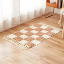 Axyaa Nordic Cotton Linen Tassel Rug - Handmade Checkerboard Tufted Mat for Living Room