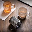 Axyaa Japanese Vertical Stripes Glass Cup with Bamboo Cover, Kawaii Milk Mug