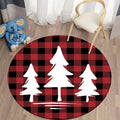 Axyaa Plaid Christmas Round Carpet - Non-Slip Home Decor Foot Mat