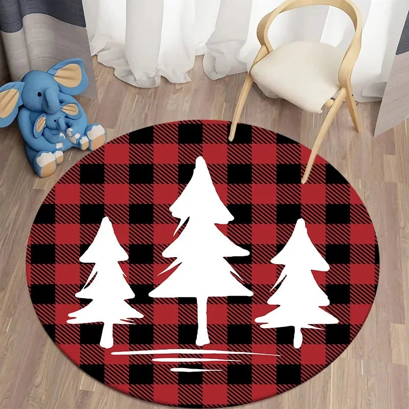 Axyaa Plaid Christmas Round Carpet - Non-Slip Home Decor Foot Mat