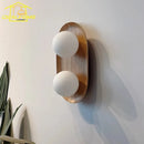 Axyaa Cream Wind Wooden Round Glass LED Wall Lamp Double Head Minimalist Designer