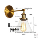 Axyaa Clear Glass Iron LED Wall Lamp Stair Light Fixture Vintage Industrial Plug-In Bedside