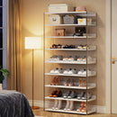Axyaa 8-Tier Acrylic Shoe Rack with Wood Shelves - Modern Shoe Storage Organize 24-32 Pairs