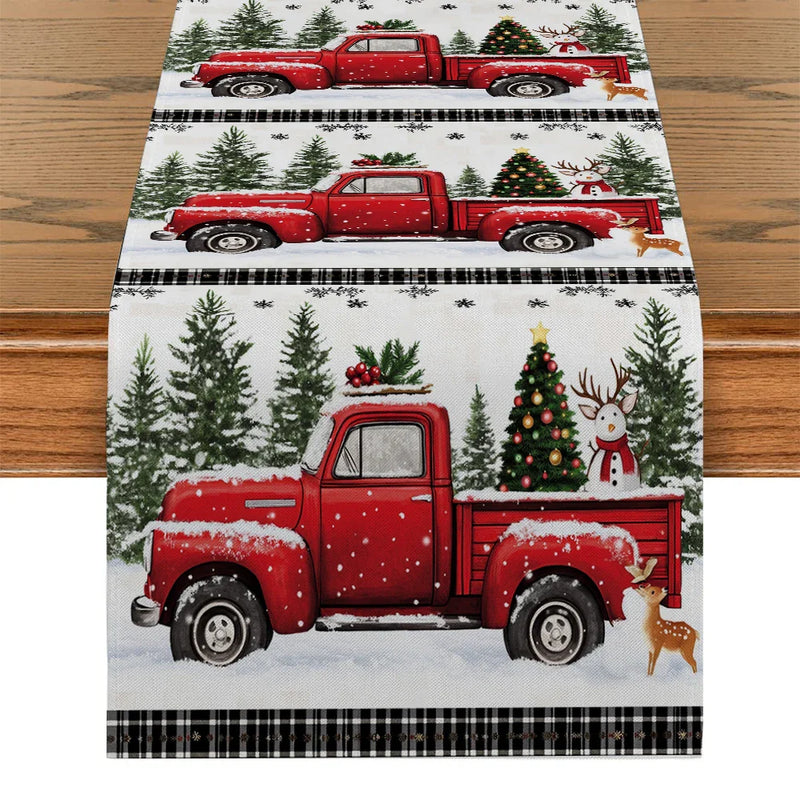 Axyaa Christmas Table Runner Farmhouse Kitchen Decor Dining Holiday Party