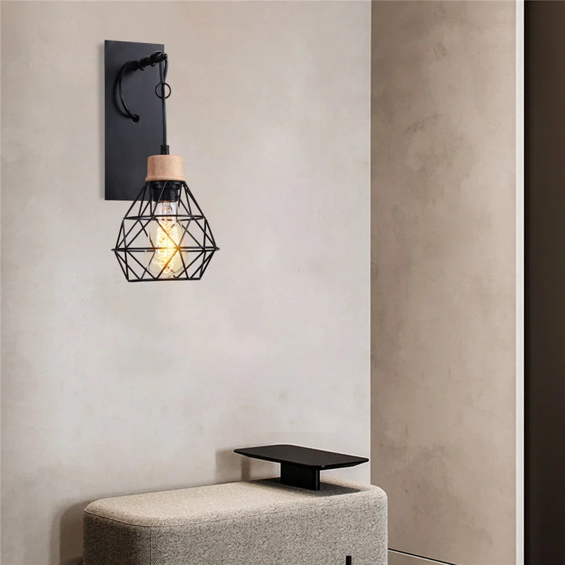 Retro Iron Wall Lamp Black Indoor Light Fixture for Bedroom by Axyaa
