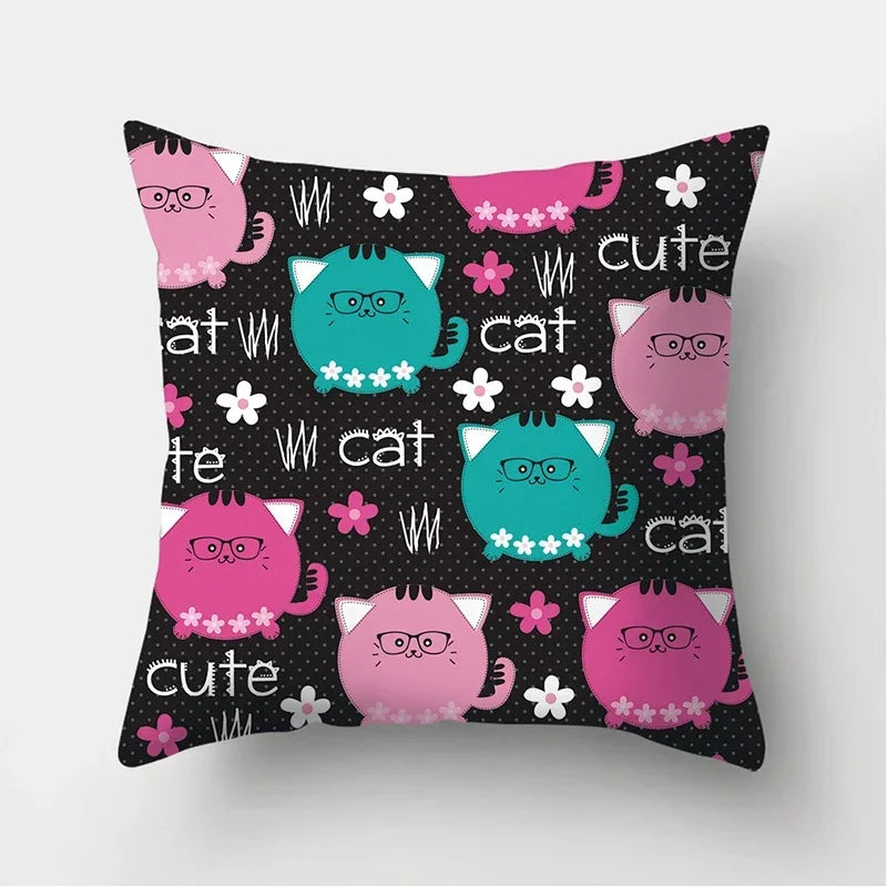 Black Cat Pattern Pillowcase for Sofa Decor Axyaa Brand
