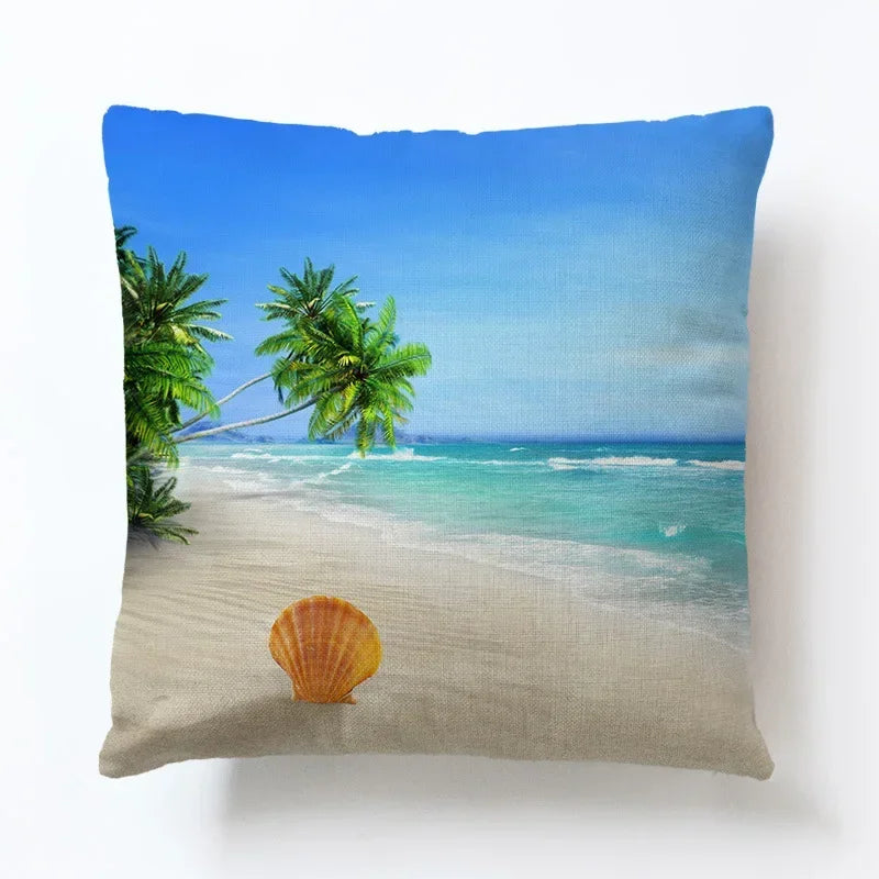 Summer Beach Alphabet Linen Pillowcase by Axyaa - Decorative Throw Pillow Cover
