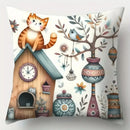Axyaa Cute Cat & Cozy Cottage Pillow Cover Set for Sofa, Bedroom, Car