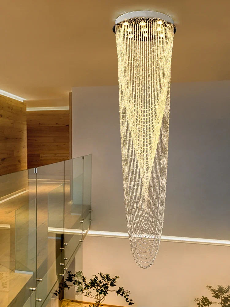 Axyaa Modern Crystal Rotating Chandelier for Duplexes and Lofts