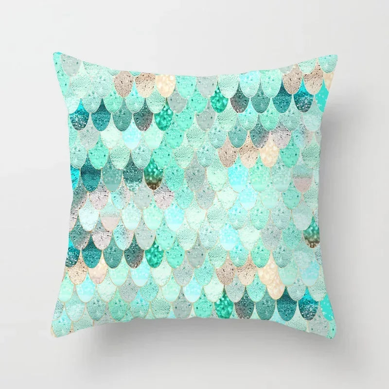 Light Blue Green Mint Geometric Print Boho Pillowcase Set by Axyaa