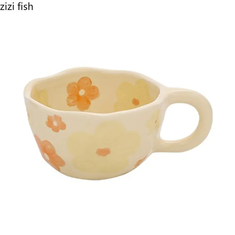 Axya Floral Ceramic Coffee Mug Office Juice Cup Handheld Water Tea Household Cup
