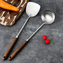 Axyaa Stainless Steel Turner with Wooden Handle - Kitchen Cooking Utensil