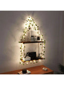 Axyaa 2-tier Floating Wall Shelf with Artificial Ivy, LED Strip, Macrame, Room Wall Decor