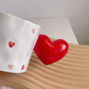 Axyaa Polka Dot Handle Ceramic Mug Set in White & Red, Irregular Design