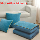 Axyaa Chenille-Rimmed Cotton Pillow Quilt: Solid Color Dual-Purpose Two-in-One Design
