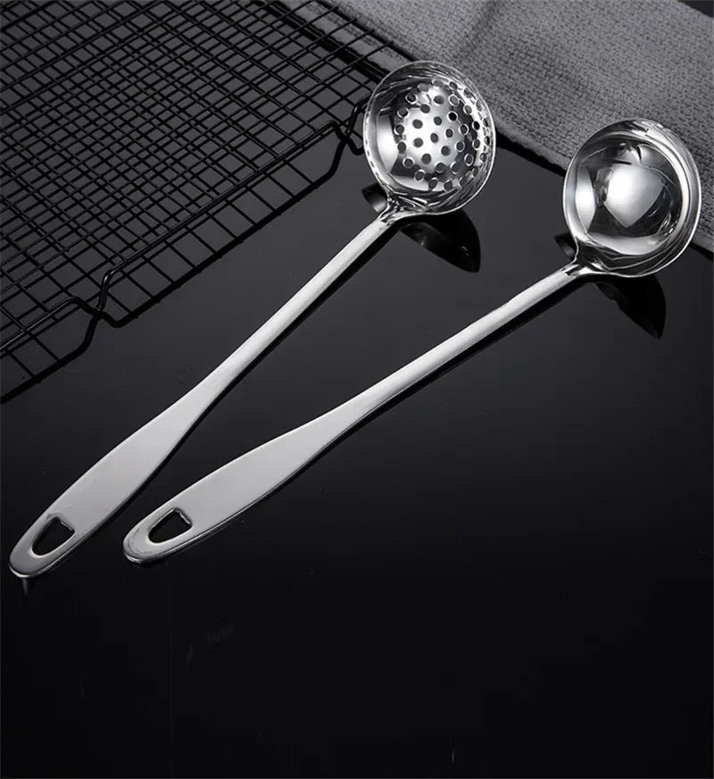 Axya Stainless Steel Colander Spoon Set: Strainer, Skimmer, Soup and Dessert Spoons