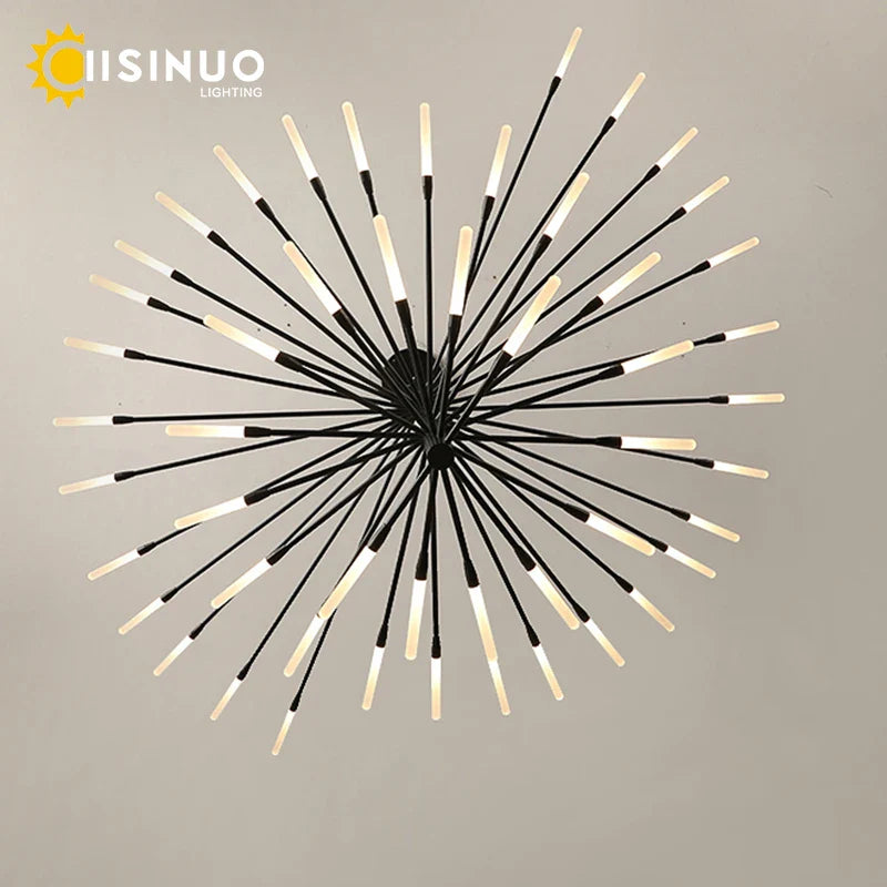 Axyaa Firework Shape LED Chandelier in Gold Black for Home Living Room Kitchen