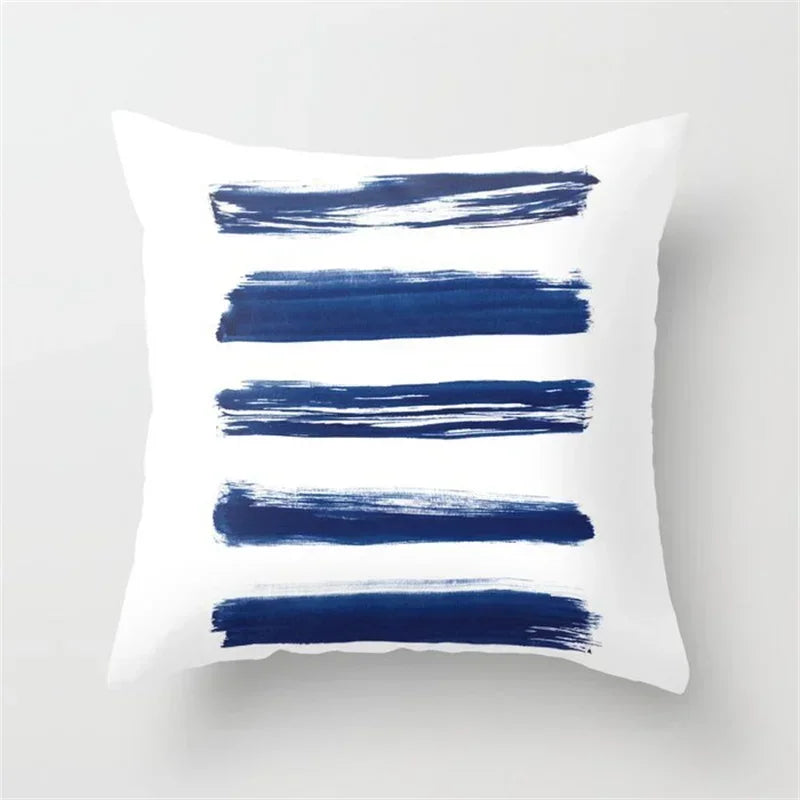 Geometric Blue Ink Flower Pillowcase for Stylish Home Decor by Axyaa