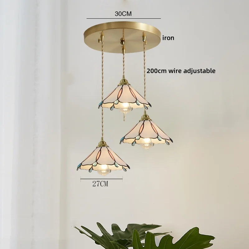 Axyaa Modern Pink Glass LED Pendant Lights Copper Hanging Lamp for Home Decor