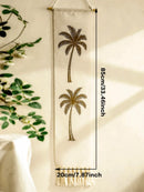 Tropical Coconut Tree Tasseled Tapestry by Axyaa - Natural Linen Beach Decor